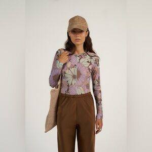Arthur Skins Mesh Floral Top in Wallpaper Long Sleeves Size 2